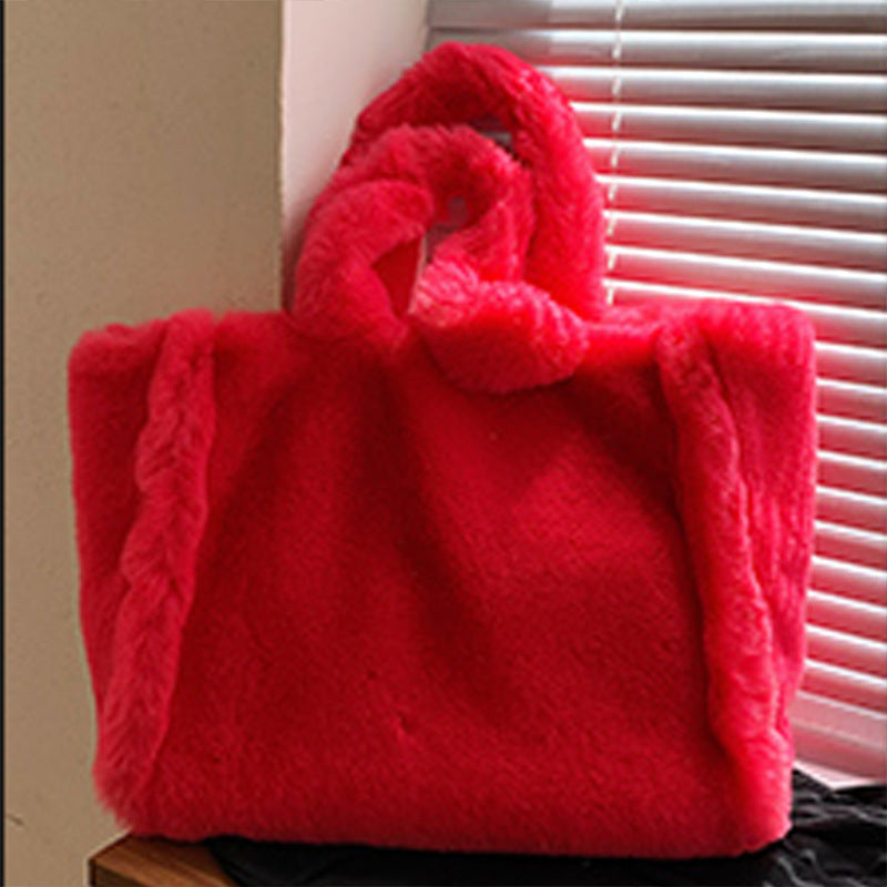 Winter Women's Fashion Large Capacity Plush Hand-carrying Bag