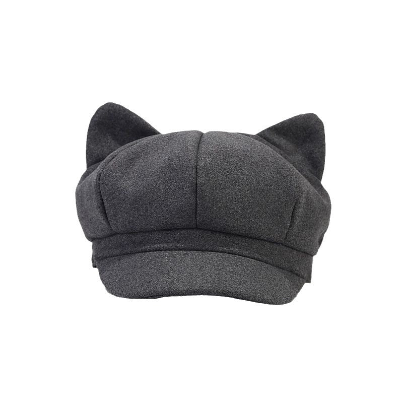 Retro Woolen Peaked Cap Women's Solid Color Painter Cap Tide