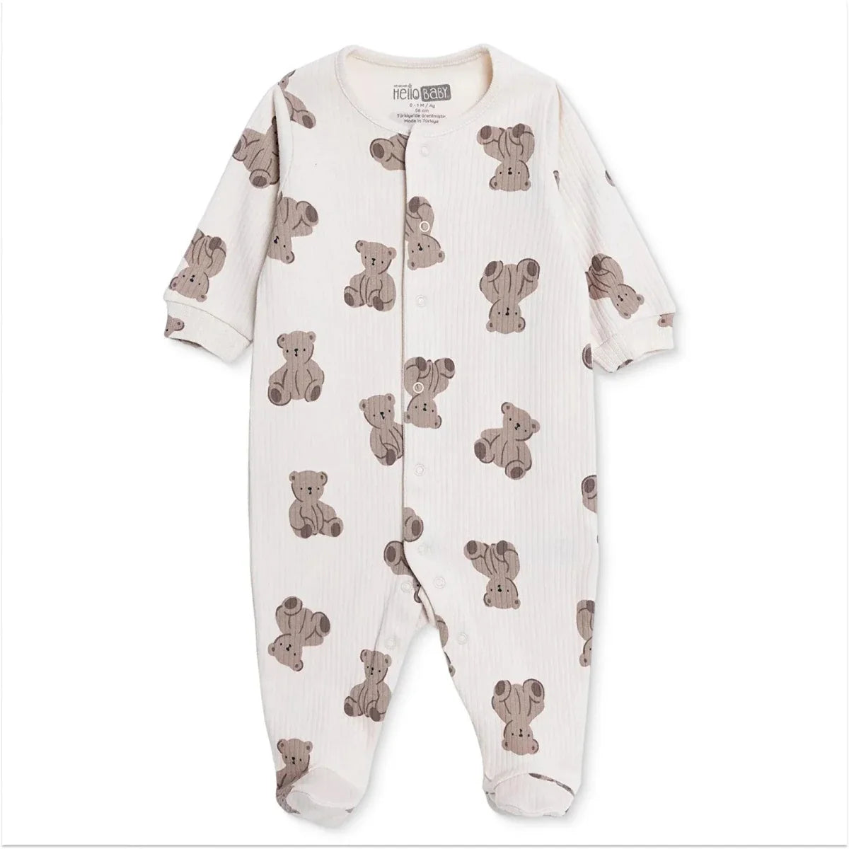 HelloBaby Bear Print Long Sleeve Footed Baby Sleepsuit (Newborn to 6-9 Months)