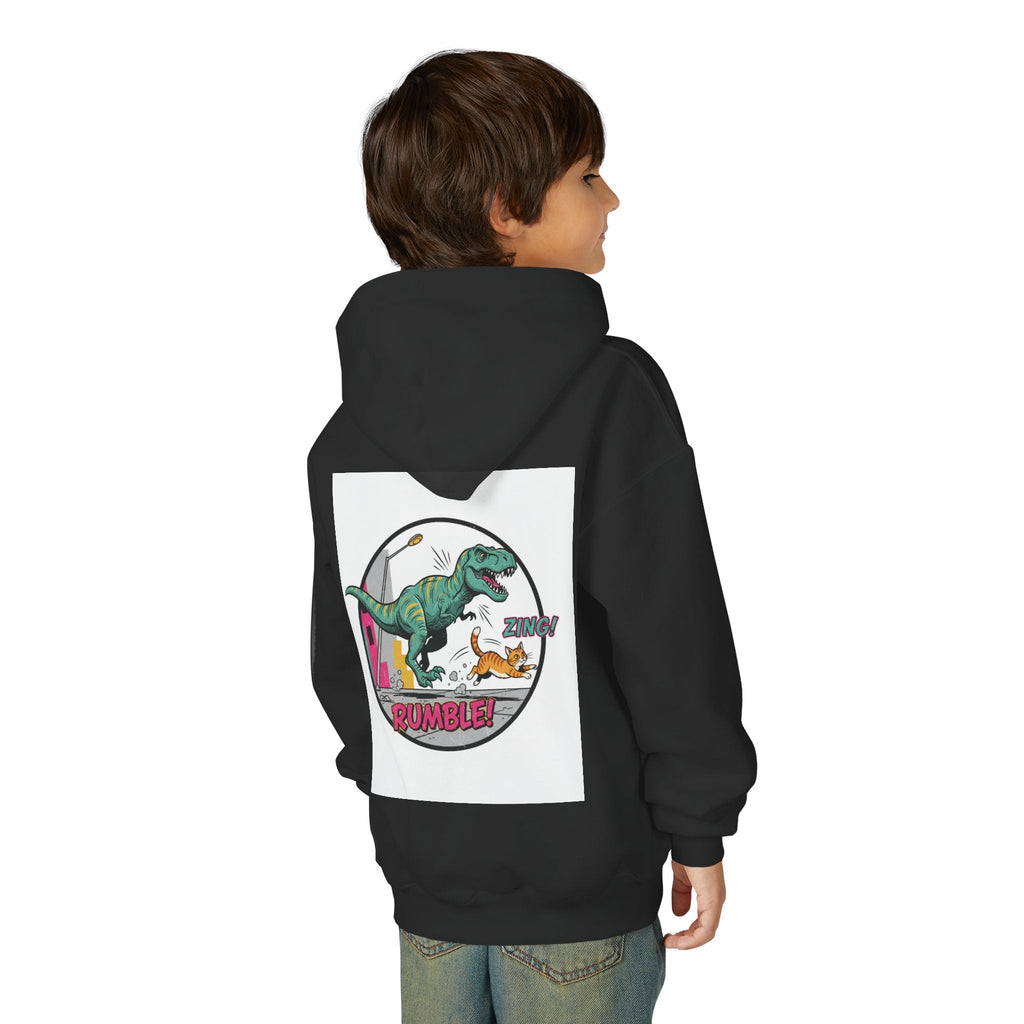 T-Rex Chase Dino Rumble Youth Hoodie | Dinosaur Graphic Sweatshirt