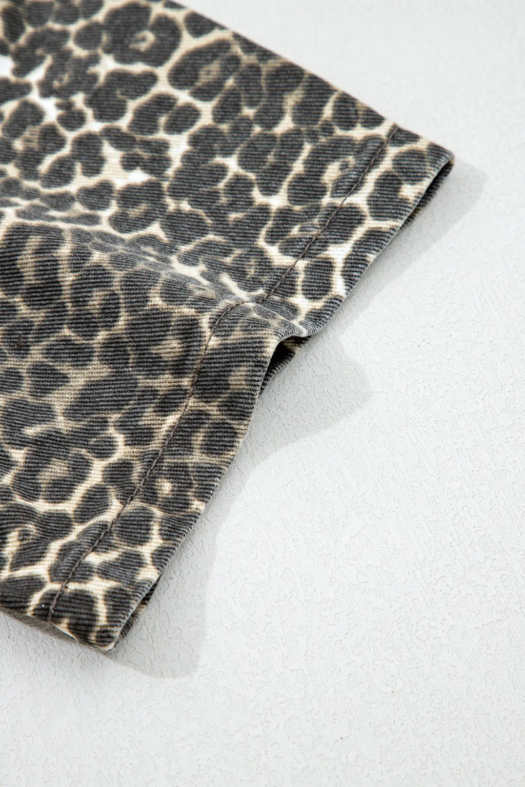 Gray Leopard Short Sleeve Denim Shirt Women UK