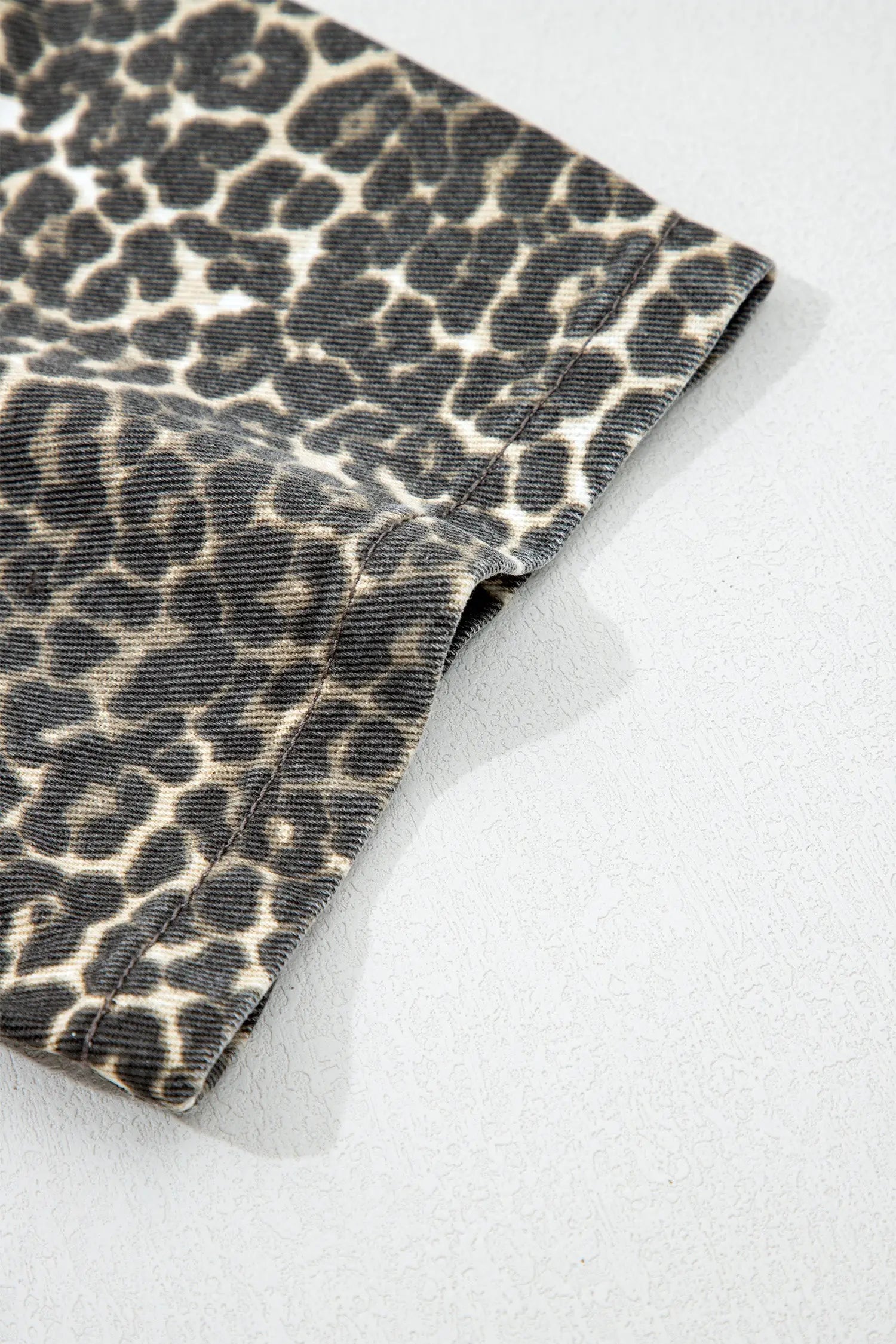 Gray Leopard Short Sleeve Denim Shirt Women UK