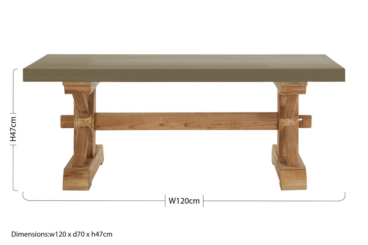 Grey Finish Top Traditional Wooden Coffee Table with Natural Wood Base, Pompeii