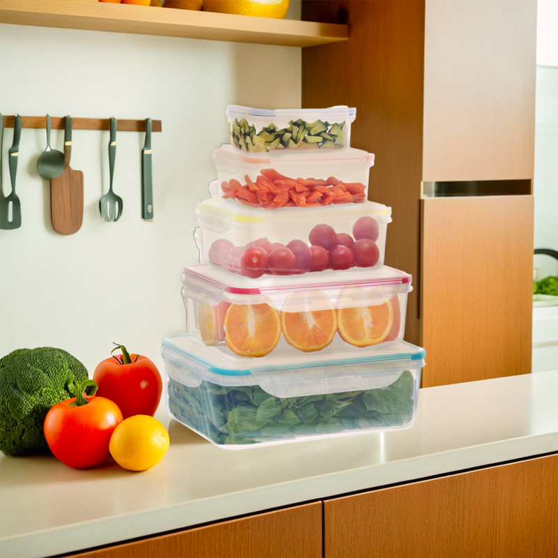 Herrela 5 Piece Rectangular Food Containers with Airtight Lids