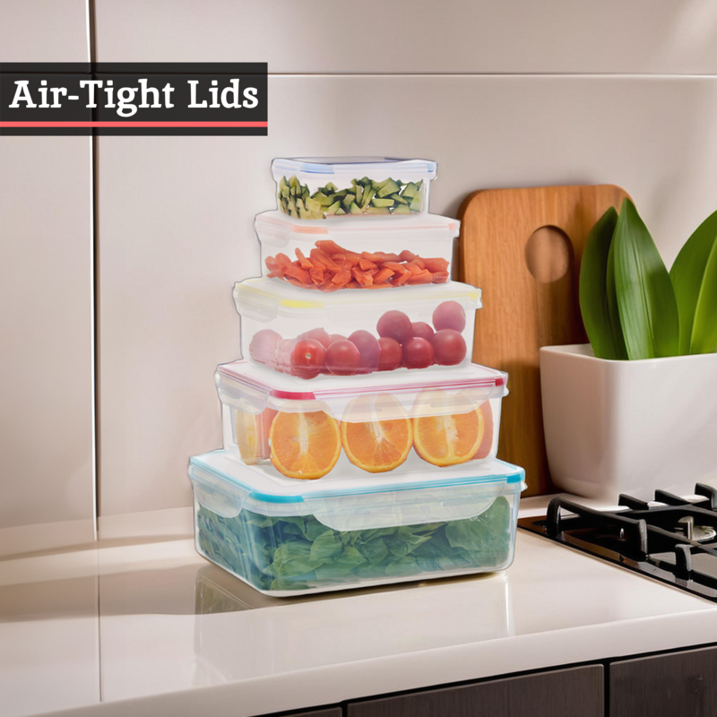 Herrela 5 Piece Rectangular Food Containers with Airtight Lids