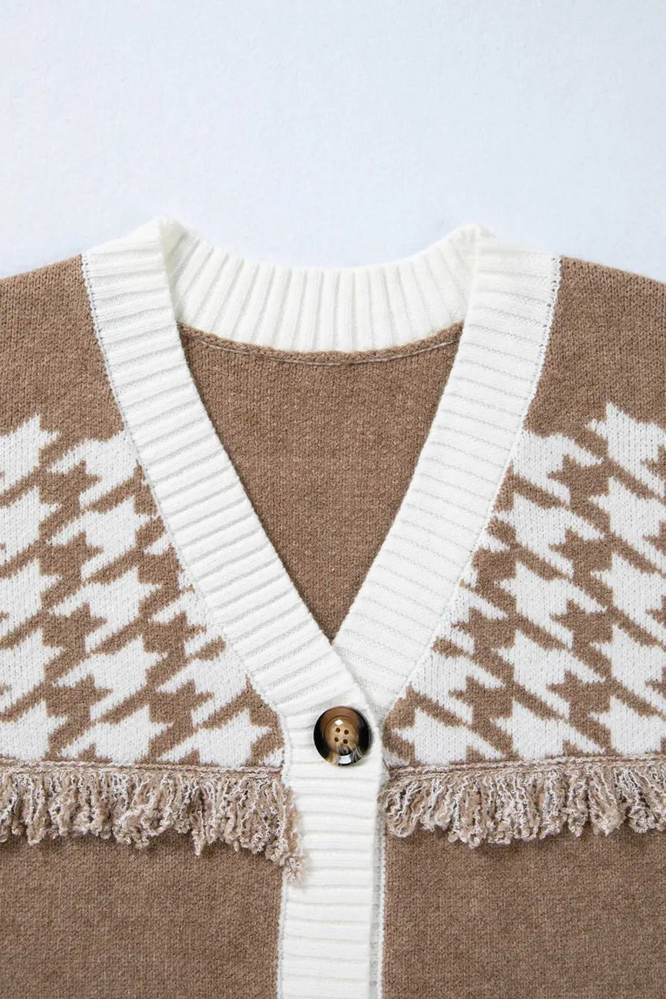 Khaki Houndstooth Knit Cardigan Women UK