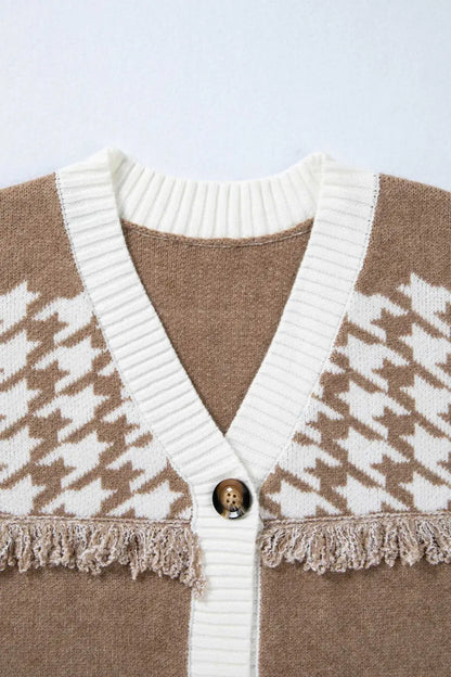 Khaki Houndstooth Knit Cardigan Women UK