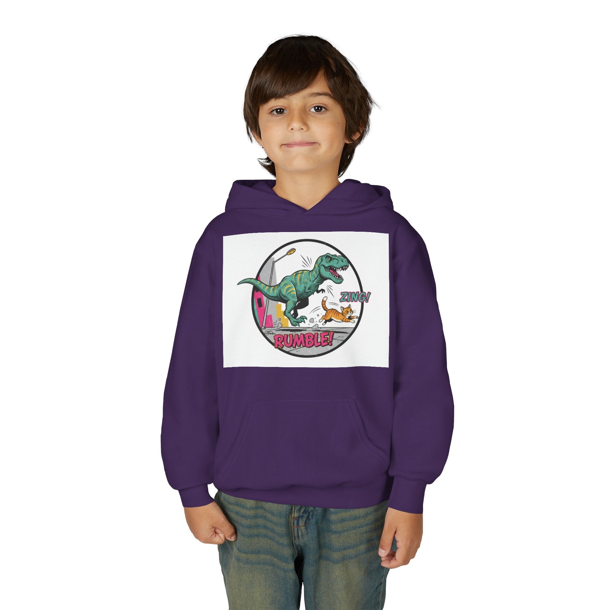 T-Rex Chase Dino Rumble Youth Hoodie | Dinosaur Graphic Sweatshirt
