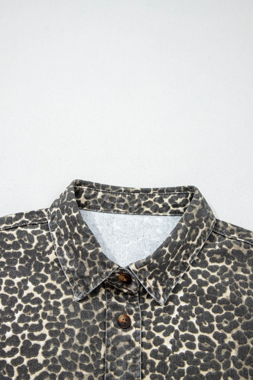 Gray Leopard Short Sleeve Denim Shirt Women UK