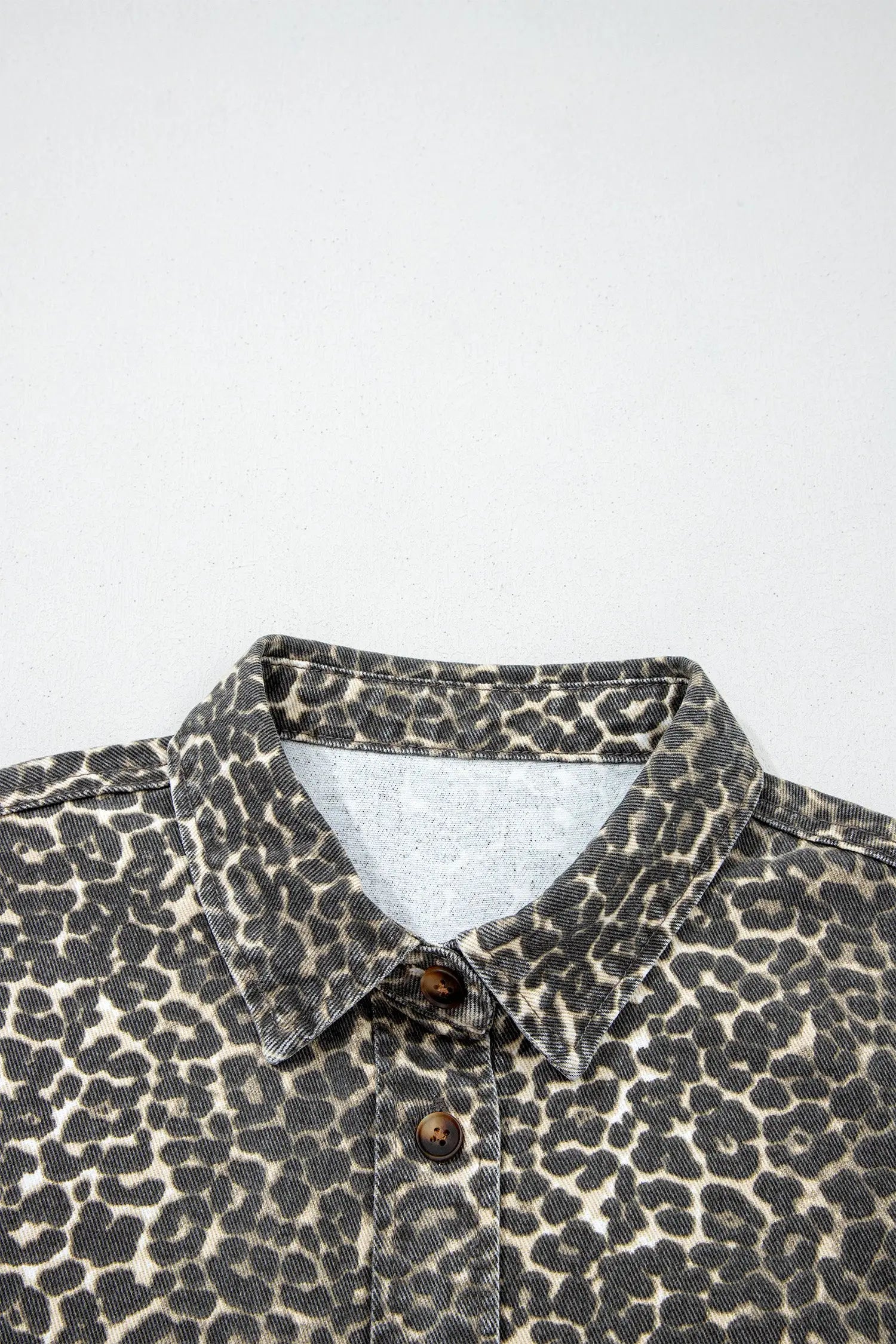 Gray Leopard Short Sleeve Denim Shirt Women UK