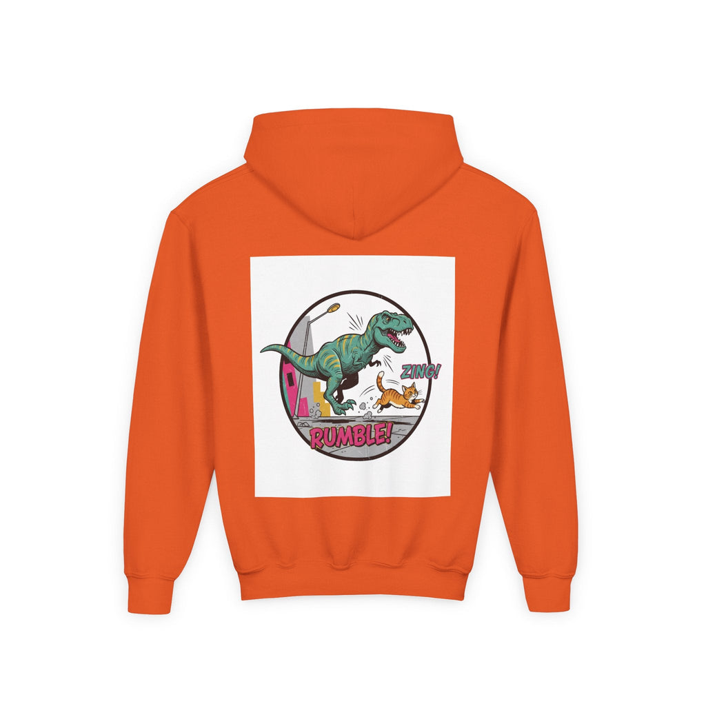 T-Rex Chase Dino Rumble Youth Hoodie | Dinosaur Graphic Sweatshirt