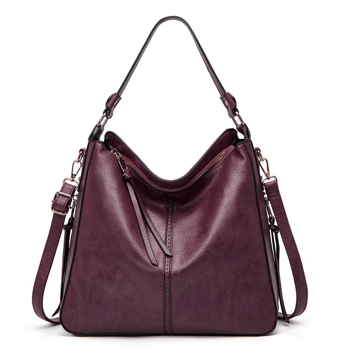 Hobos Zipper Bucket Bags With Adjustable Shoulder-strap Handbags Temperament High Capacity Messenger Shoulder Bag For Women