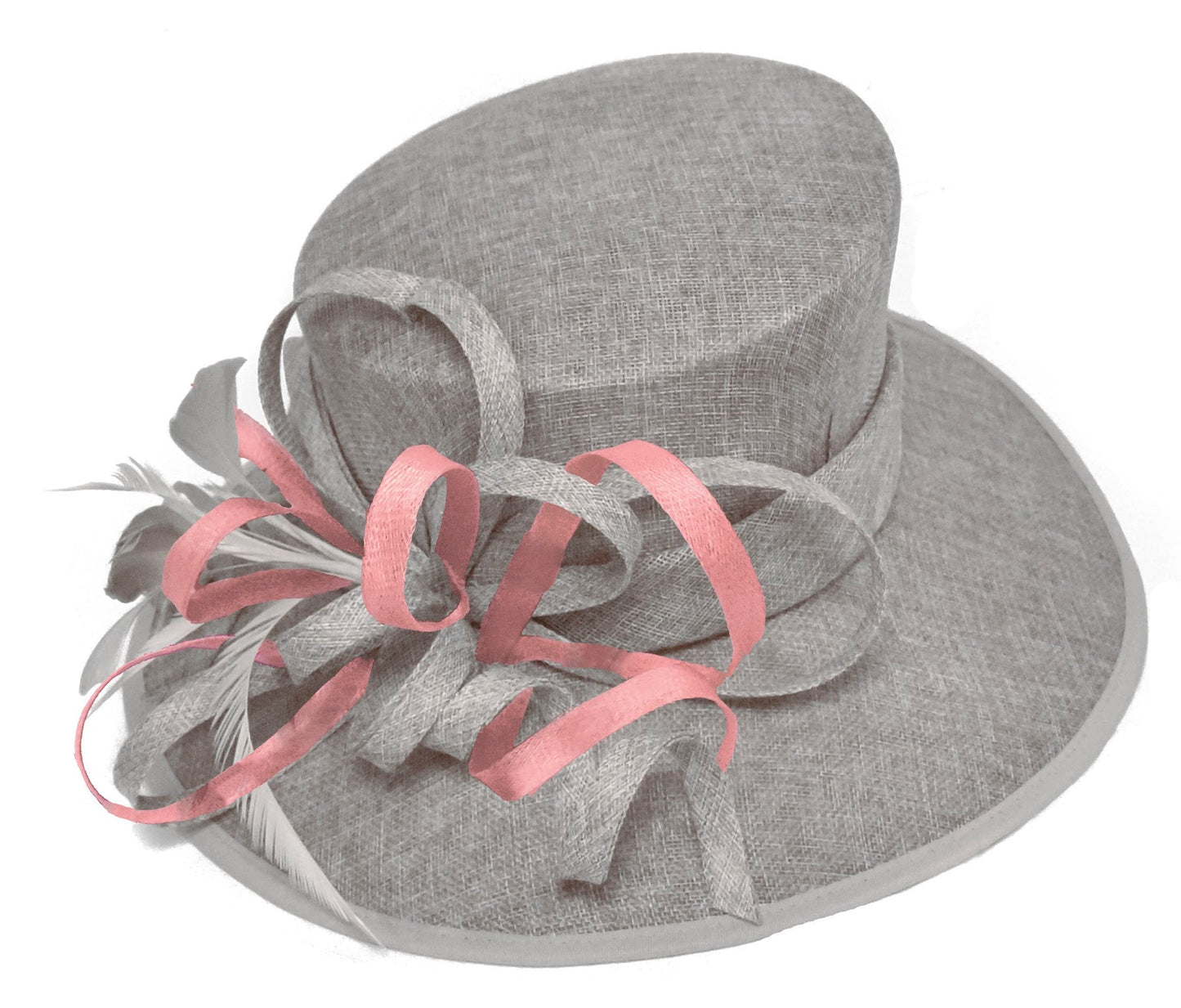 Silver Grey and Dusty Pink Large Queen Brim Hat Occasion Hatinator Fascinator Weddings Formal