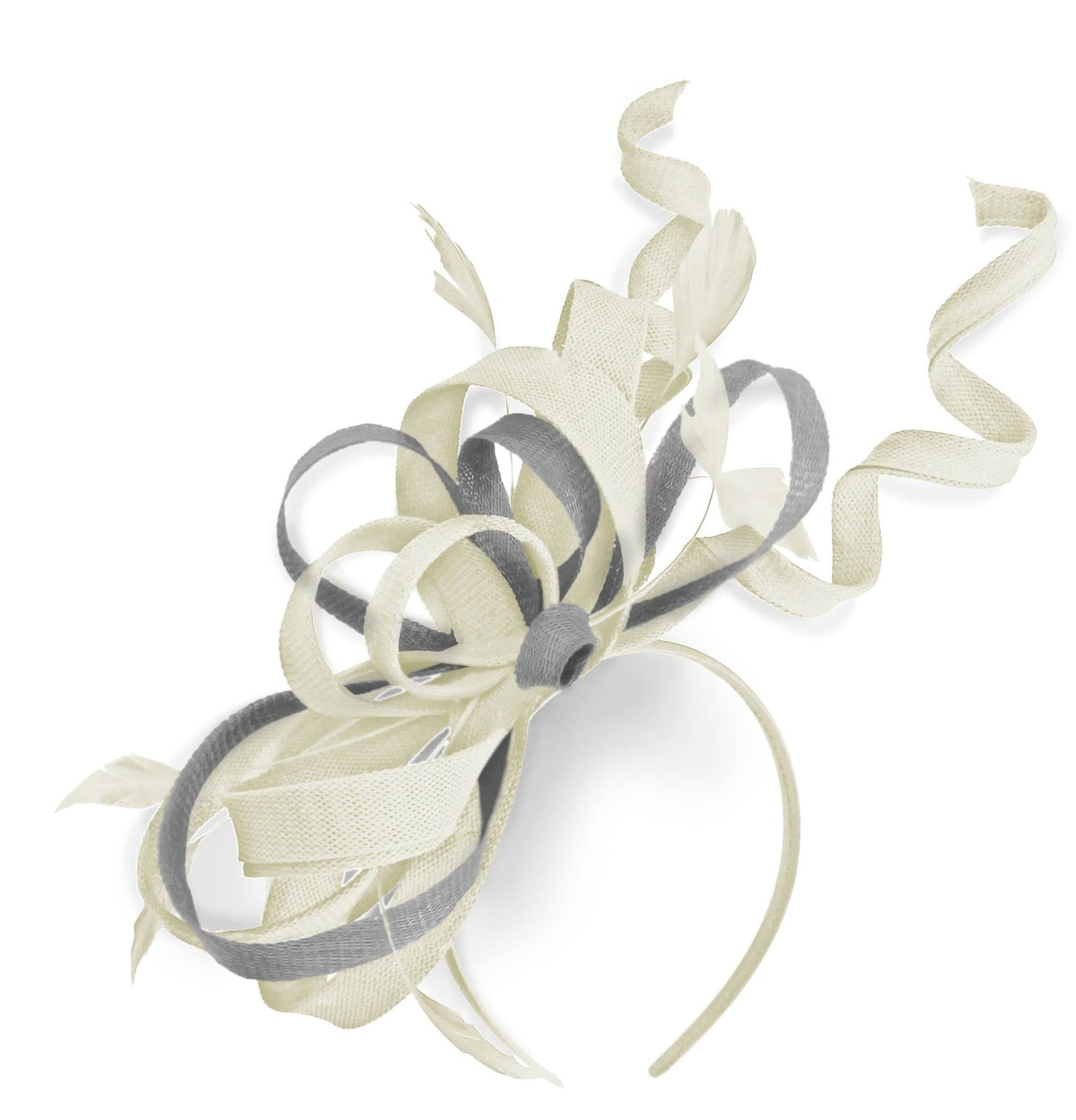 Caprilite Cream Ivory and Silver Grey Wedding Swirl Fascinator Headband Alice Band Ascot Races Loop Net