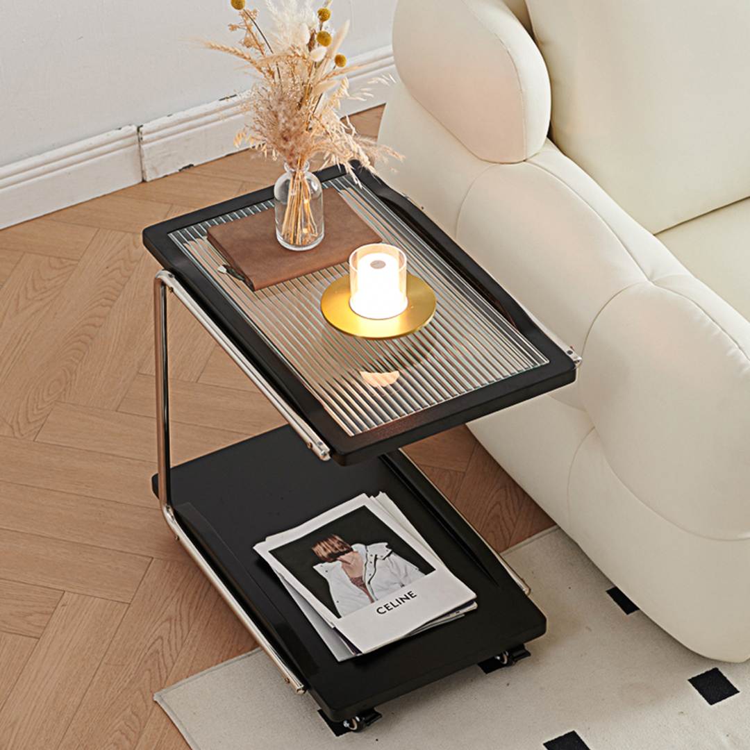 Demetrius Side Table With Trolleys, Black