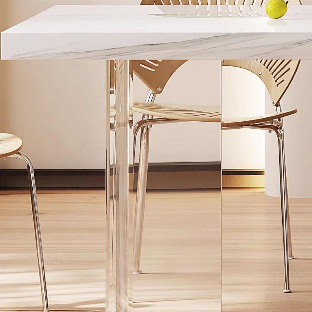 Madison Dining Table, White Sintered Stone & Acrylic