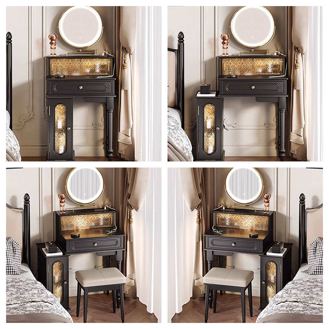 Scarlett Dressing Table With Side Cabinet & LED Mirror