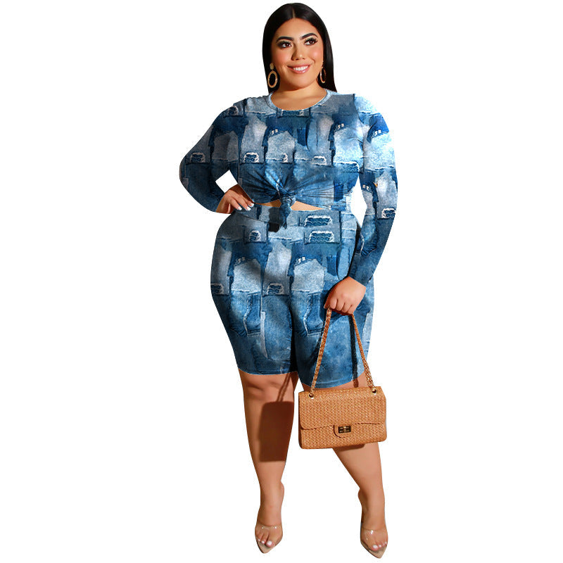 Women's Fashionable Casual Two-Piece Set Printed Top And Shorts