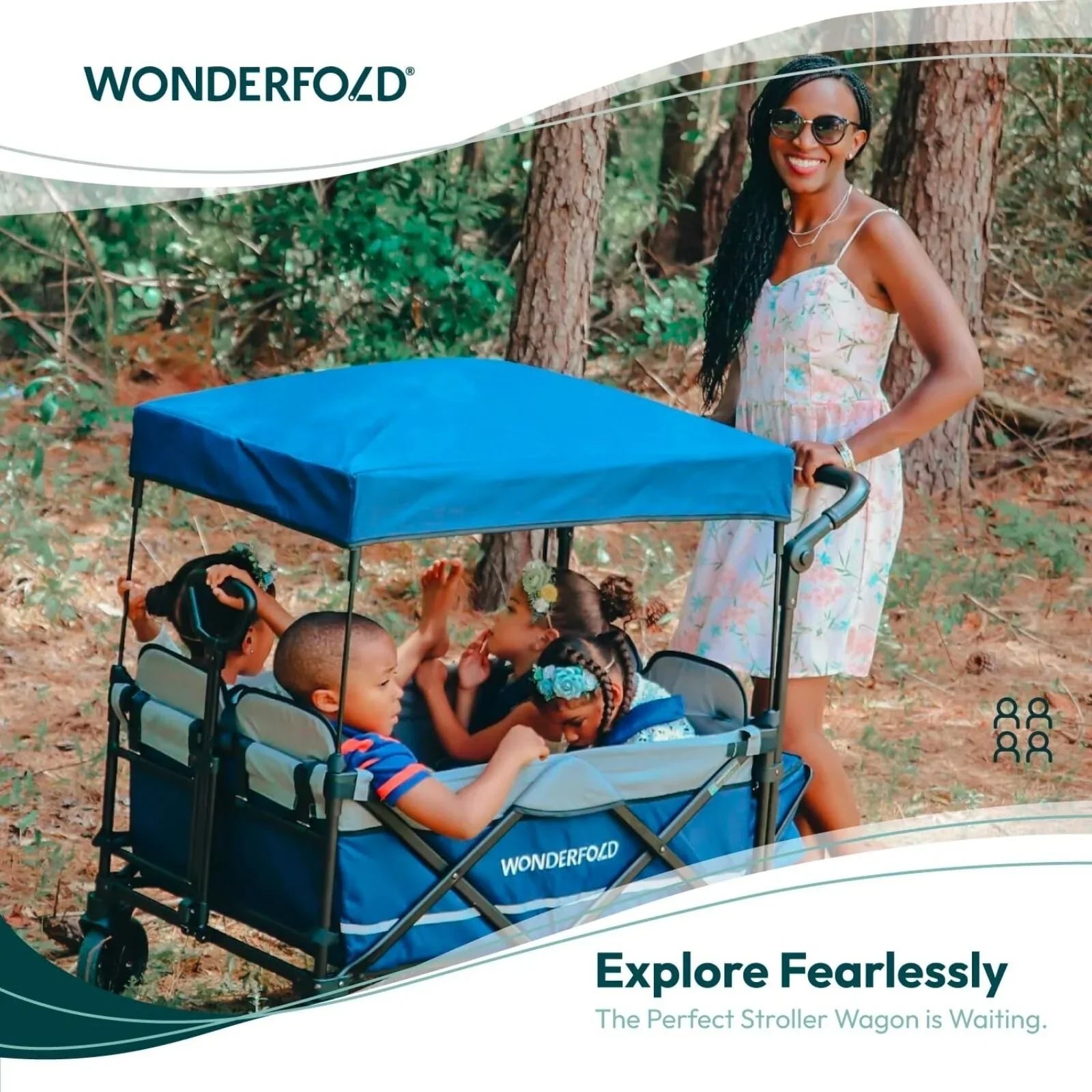 Wonderfold X4R Push and Pull Quad Stroller Wagon - Sapphire Navy