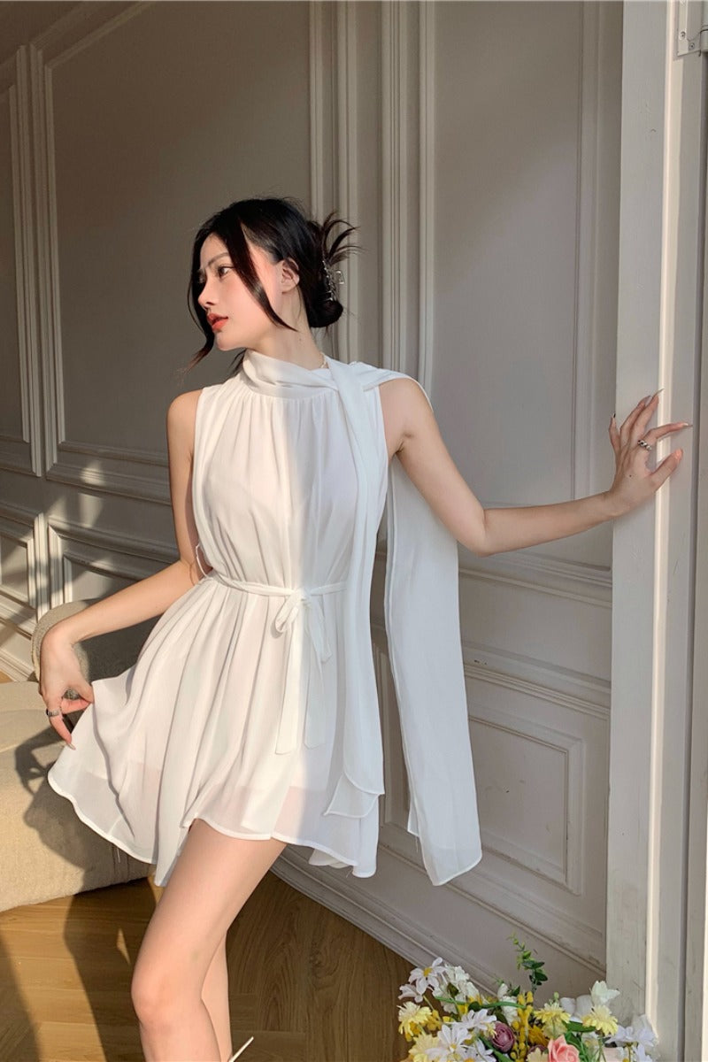 White Neck Dress Designed By Female Minority In Spring And Summer