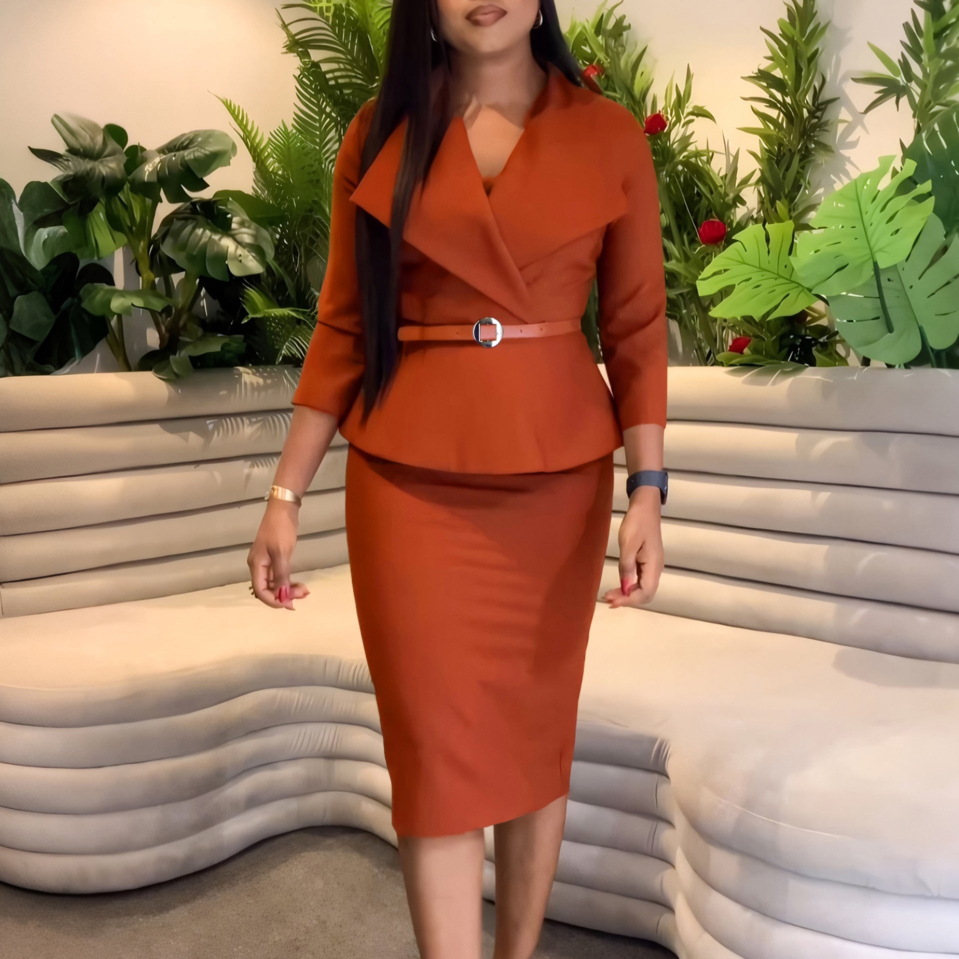 Fashion Large Lapel Waist-tight OL Dress