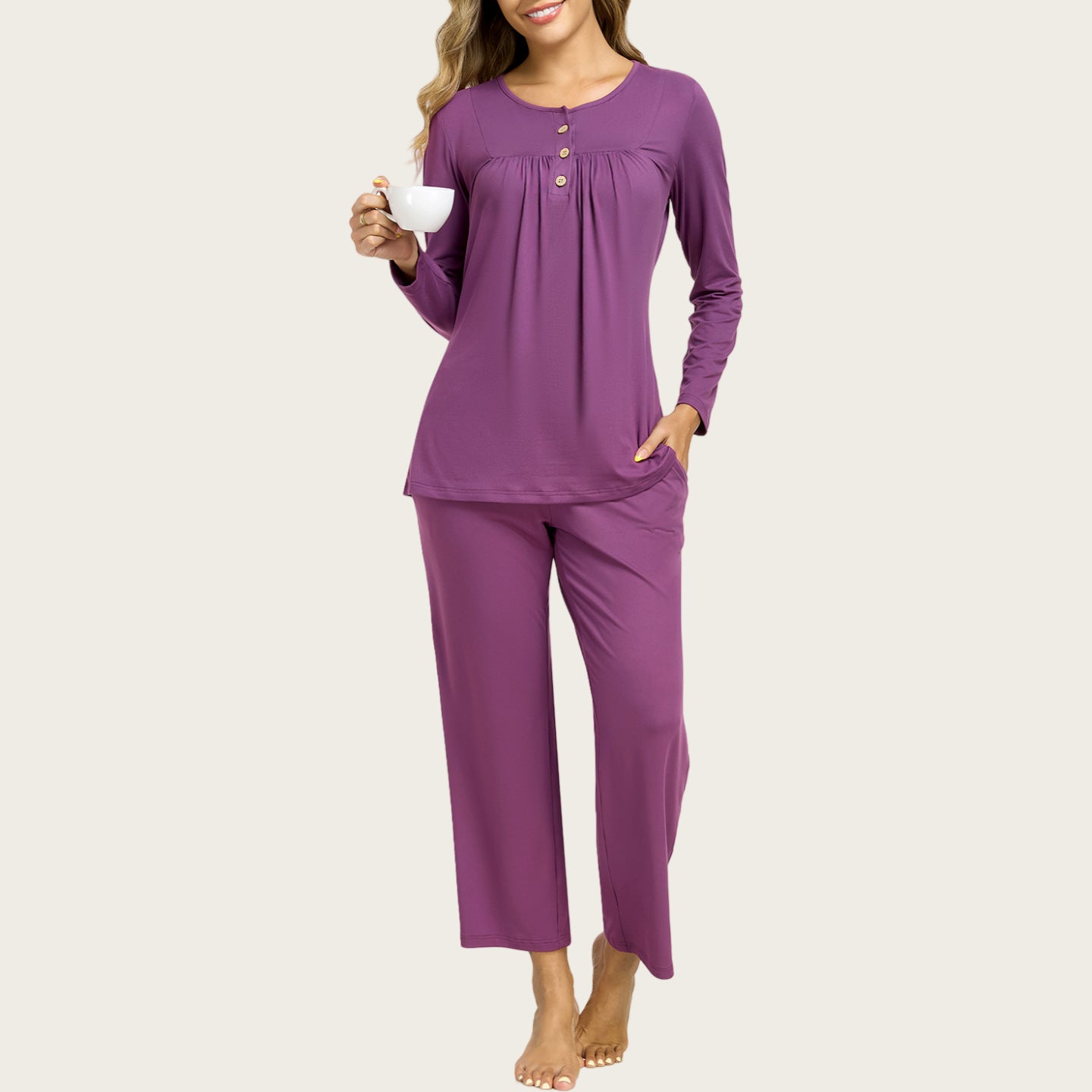 2-Piece Casual Christmas Pajama Set With Pockets