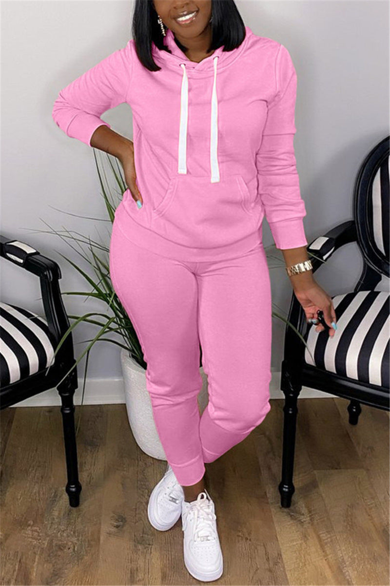 Hooded Sweater Solid Color With Fur Thickened Set Women