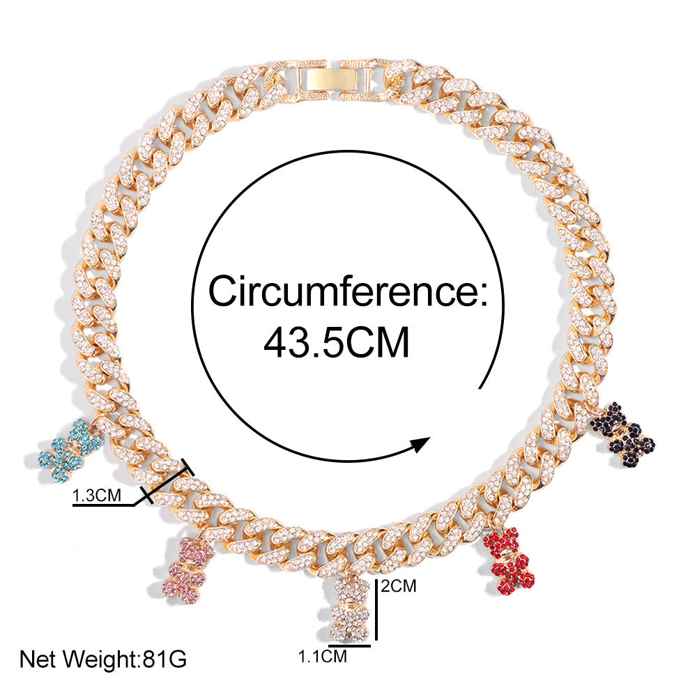 Colorful Clear Zircon Gummy Bears Pendant Necklace
