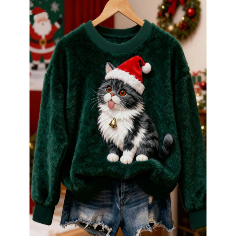 3D Digital Print Pattern Christmas Women's Flannel Sweatshirt