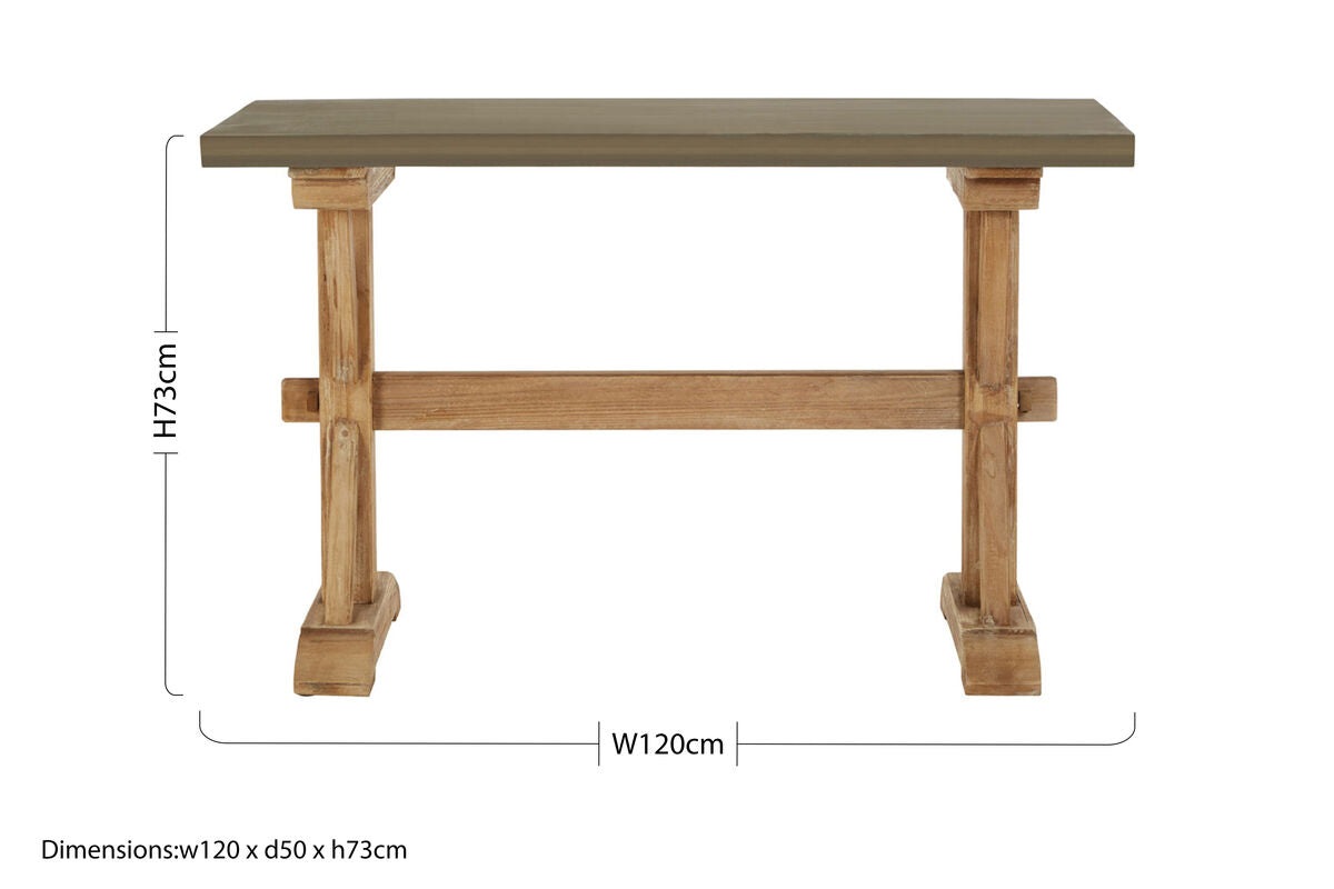Grey Finish Top Traditional Wooden Console Table with Natural Wood Base, Pompeii