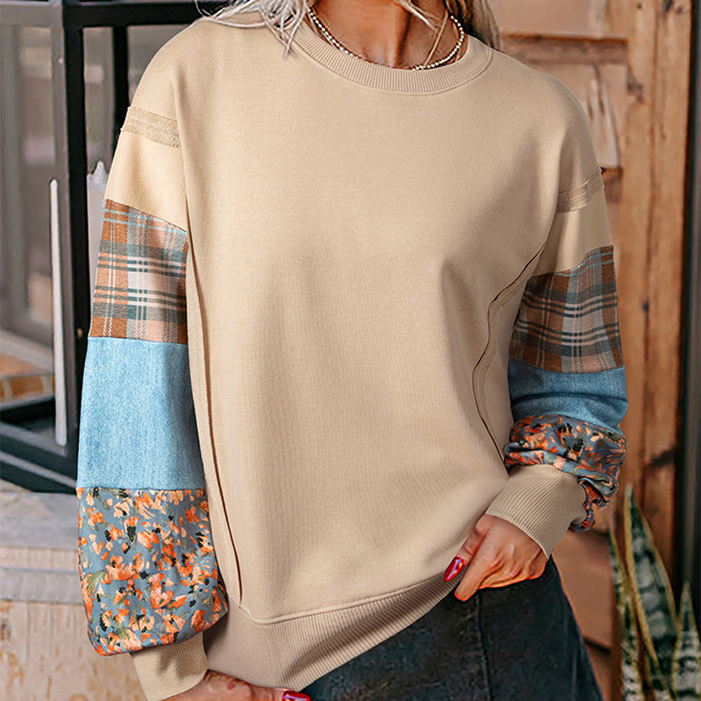 Women's Plaid Stitching Long-sleeved Top