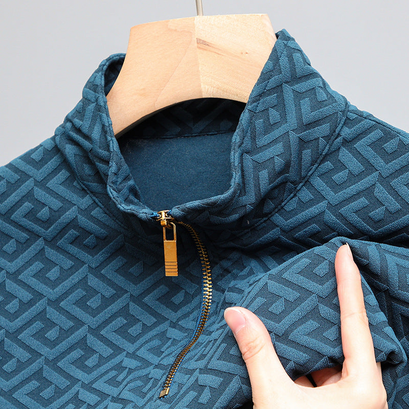 Long Sleeve T-shirt Zipper And Lapel Casual Stand Collar Bottoming Shirt Men's Clothing
