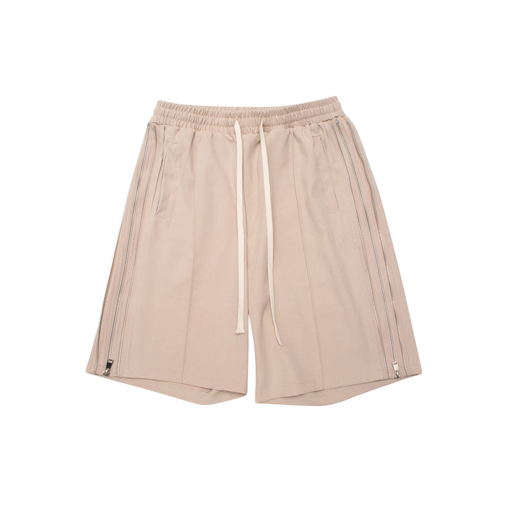 Solid Color High Street Side Zip Straight Shorts Men's