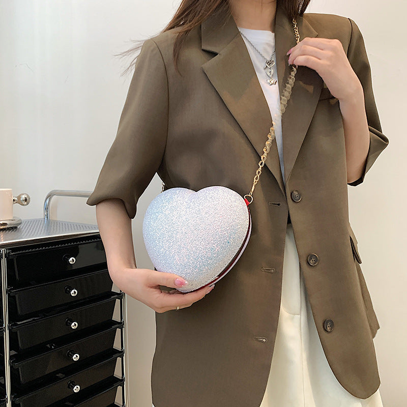 Shiny Crystal Bag Female Pure Color Sequins Peach