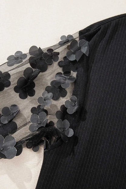 Flower Applique Mesh Sheer Elegant Blouse Women UK
