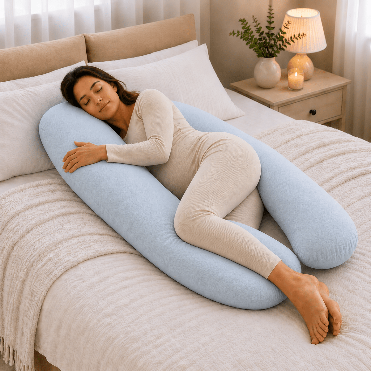 9 Ft Maternity Pillow And Case - Light Blue