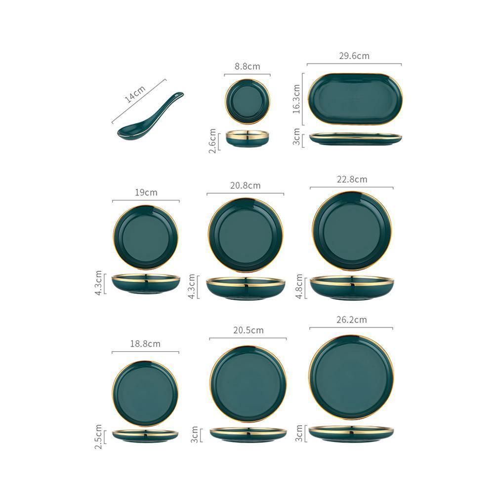 9 Piece Dinner Set, Green And Gold