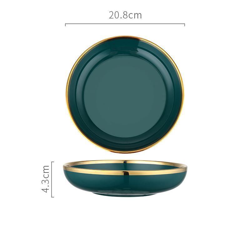 9 Piece Dinner Set, Green And Gold