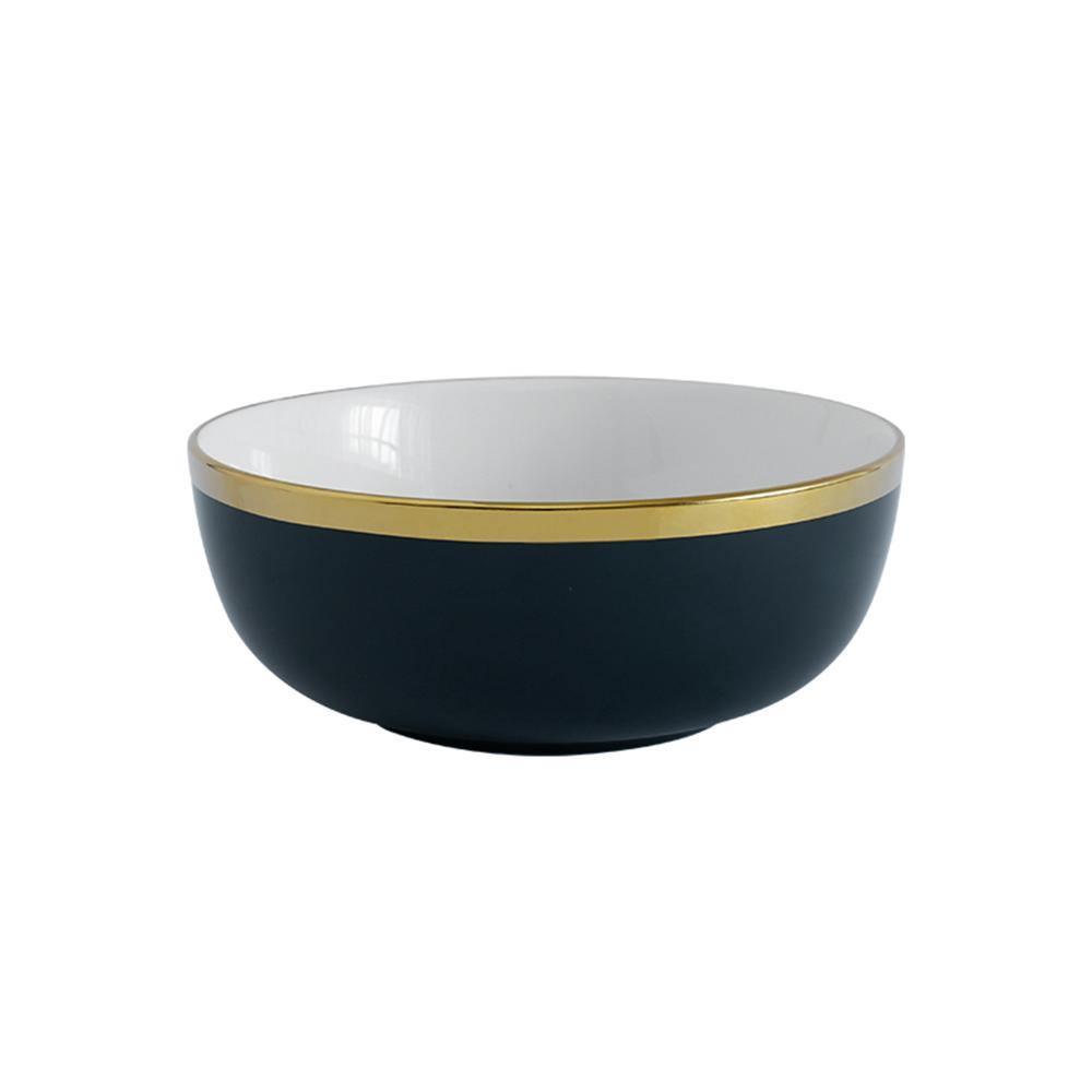 9 Piece Dinner Set, White And Dark Blue