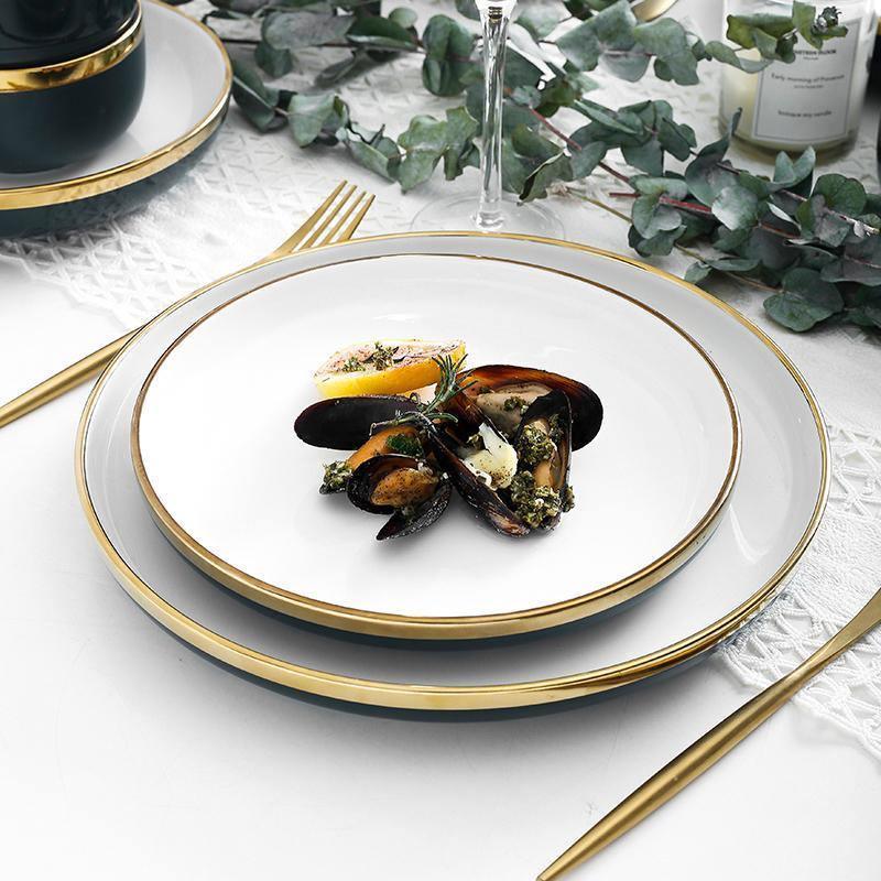 9 Piece Dinner Set, White And Dark Blue