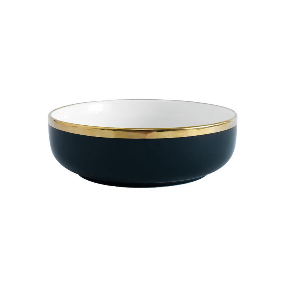 9 Piece Dinner Set, White And Dark Blue