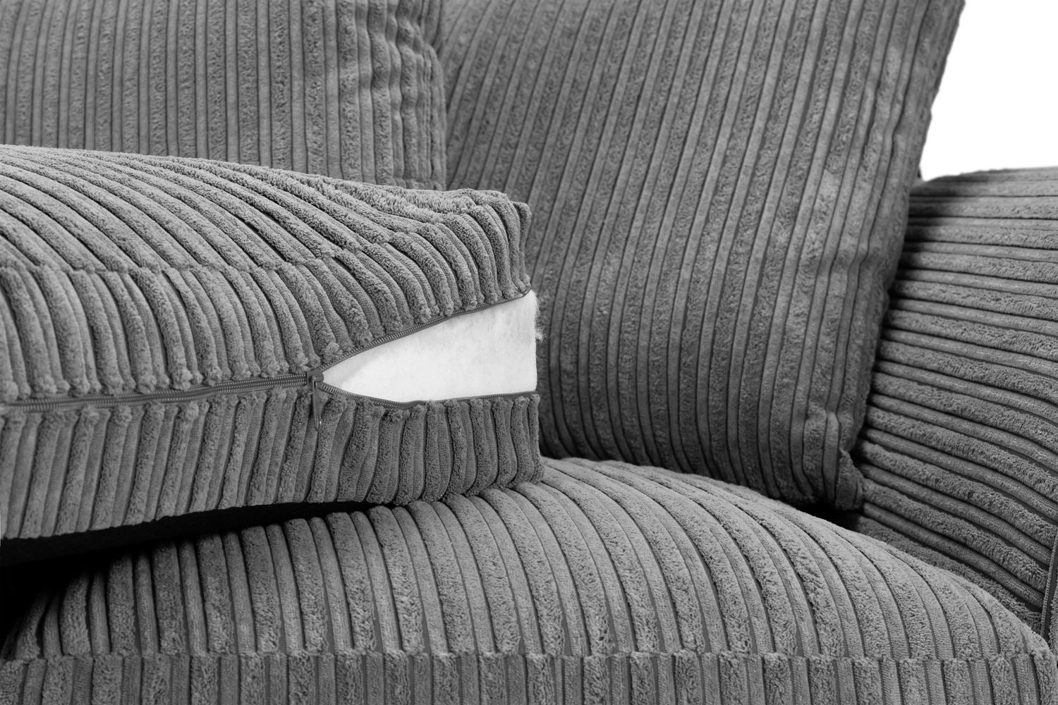 Harley Jumbo Cord Grey 3+2 Sofa Set: Removable Cushions, Wood Frame