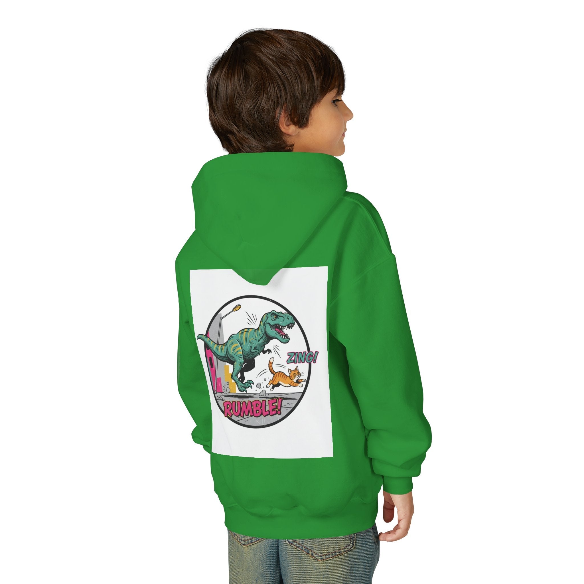 T-Rex Chase Dino Rumble Youth Hoodie | Dinosaur Graphic Sweatshirt
