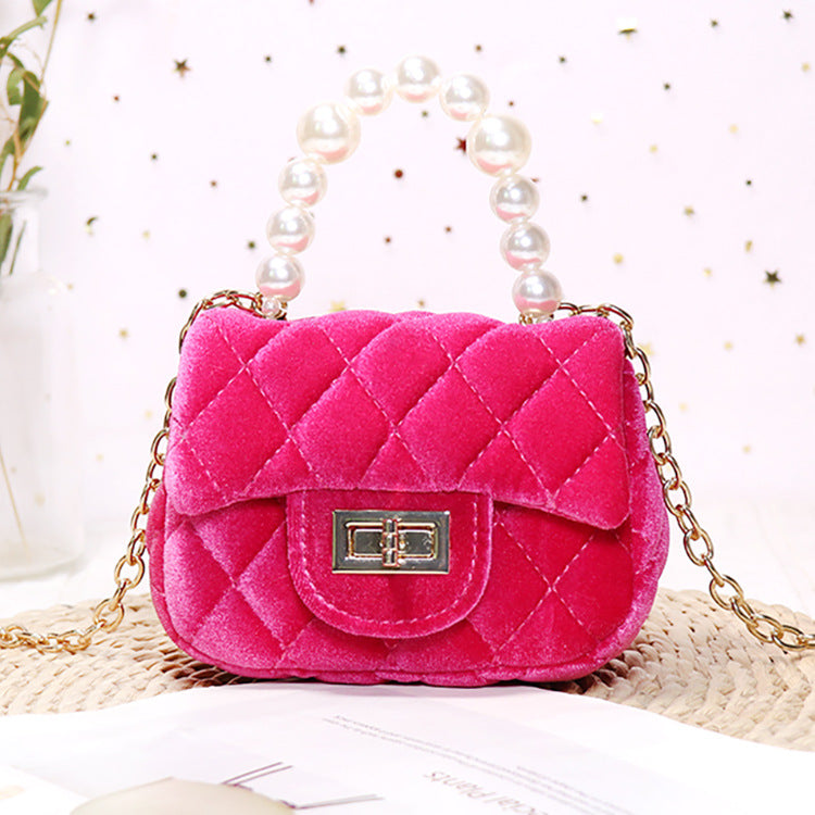 Gold Velvet Mini Pearl Tote