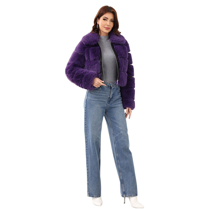 Faux Fox-fur Patchwork Thickened Warm Fur Coat