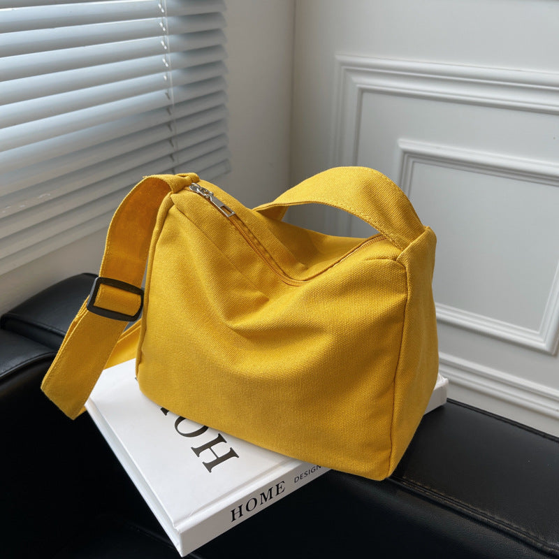 Candy-colored Canvas Women's Artistic Simple Casual One-shoulder Crossbody Portable Big Cloth Bag