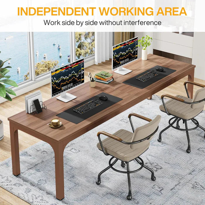 200cm Modern Extra Long Desk - Large Walnut Home Office Workstation