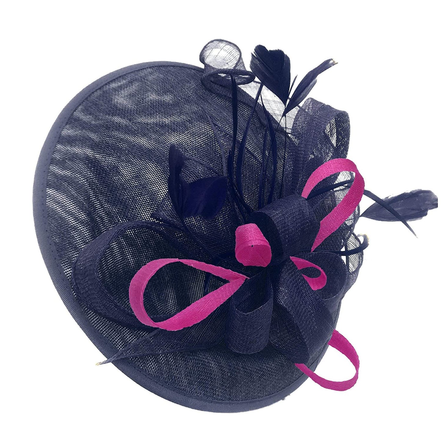Caprilite Big Saucer Sinamay Navy Blue & Fuchsia Hot Pink Mixed Colour Fascinator On Headband
