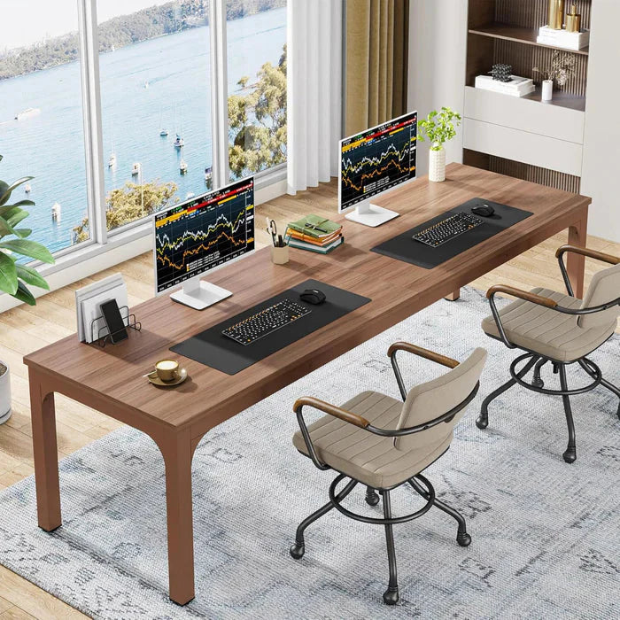 200cm Modern Extra Long Desk - Large Walnut Home Office Workstation