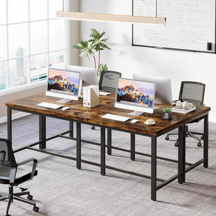 200cm Double Desk - 2-Person Home Office Extra Long Desk with Black Metal Frame